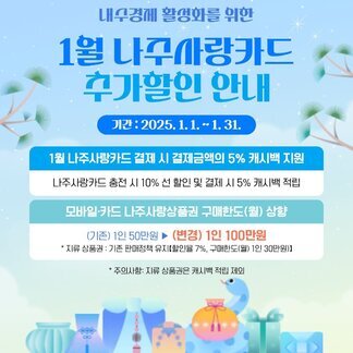 내수경제 활성화를 위한 1월 나주사랑카드 추가할인 안내:)