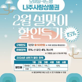 모바일·카드형 나주사랑상품권 2월 설맞이 할인특가 15%