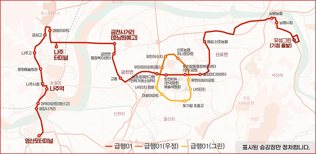 마을버스 31번 노선도  나주터미널-나주역-영산포터미널-왕곡-공산-동강-몽송-봉추 표시된 지도 이미지이며 옆에 나주터미널-나주역-영산포터미널-왕곡-공산-동강-몽송-봉추 간략한 순서 표시