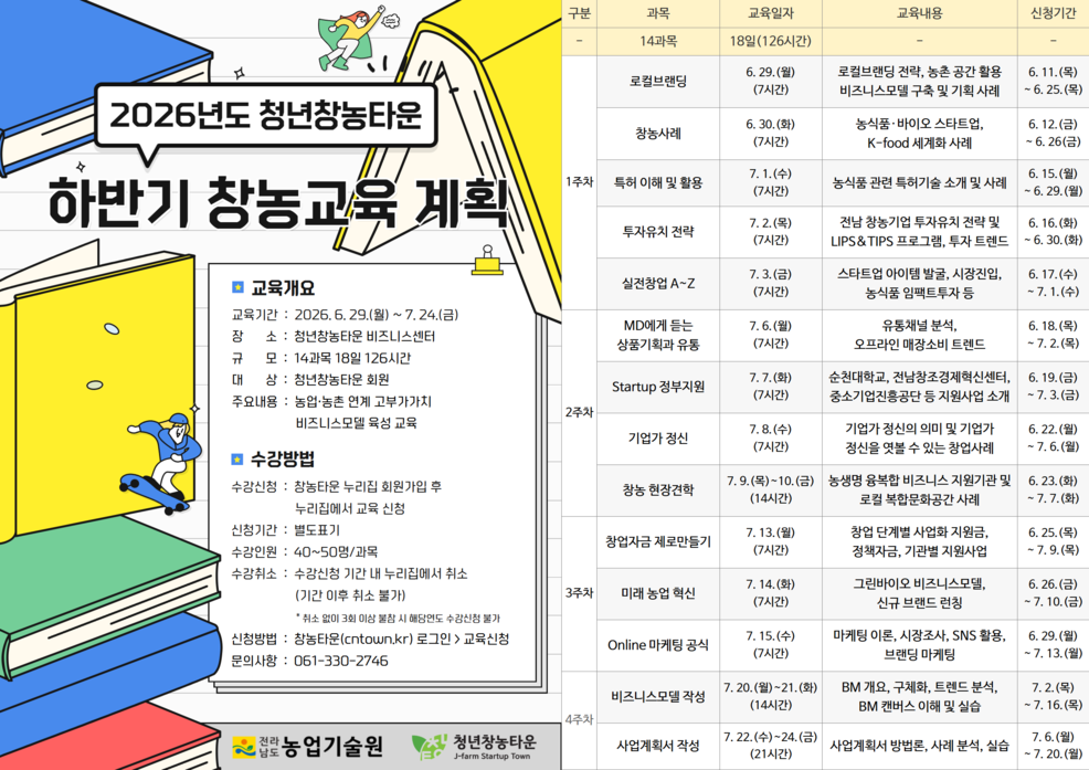 청년창농타운 하반기 창농교육 포스터