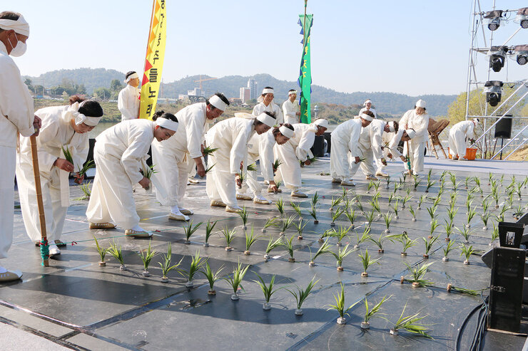 제28회 농업인의 날 기념행사 들노래 공연 모습 모심기 하는 모습