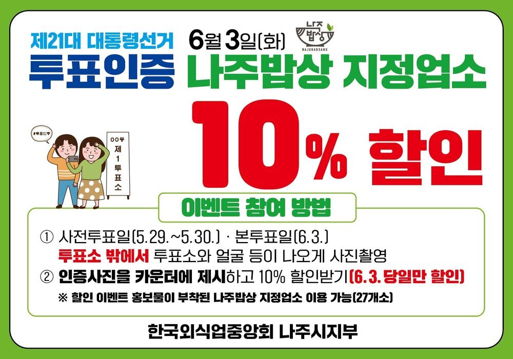 사진2) 투표인증 나주밥상 지정업소 10% 할인 이벤트 포스터