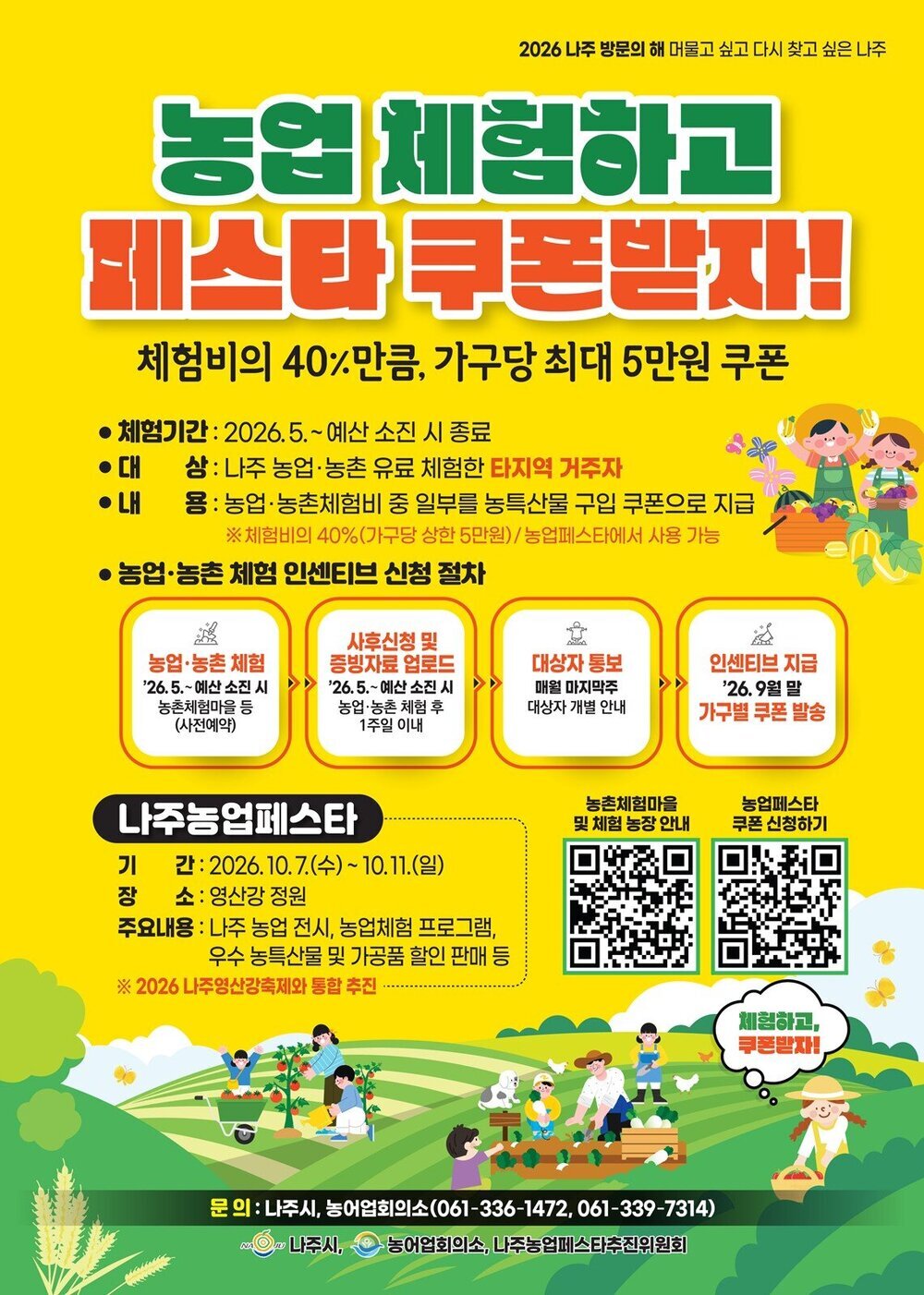 나주시, 농업 체험객에게 체험비 40% 농특산물 구매 쿠폰 지급