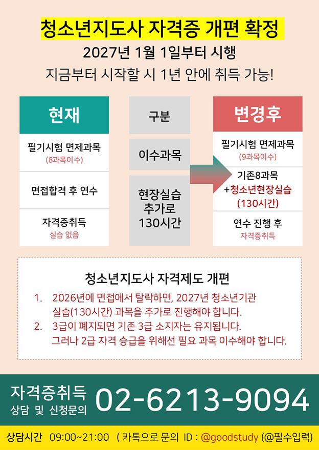 청소년지도사2.3급 시험 국가자격증