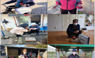 100가구 대상으로 열린 연말연시 특별 토하젓나눔행사에서 토하젓을 받고 계시는 6분의 어르신들 모습